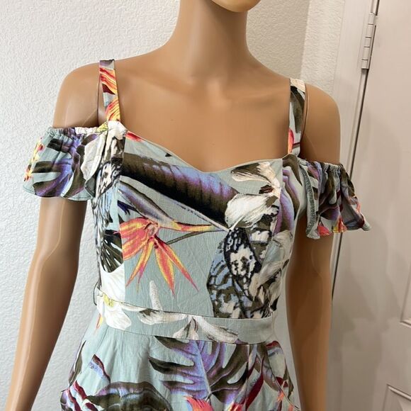 Guess Dress Sz Small Tropical Floral Sweetheart Neck Adjustable Straps Pockets - Picture 2 of 15